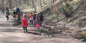 Kinder wandern im Wald